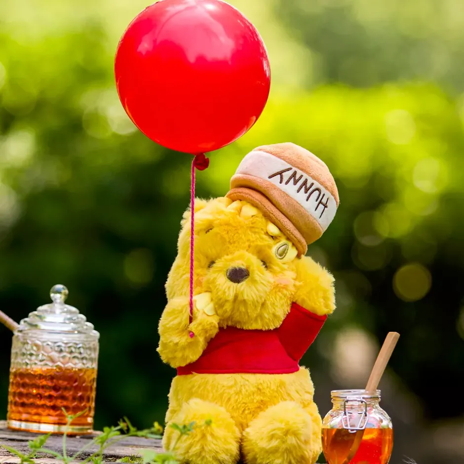 New Japon Peluche Winnie l'Ourson avec pot de miel sur la tête de taille moyenne, 30 cm Peluches