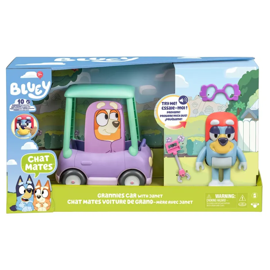 Hot Moose Toys Coffret Janet et voiture de mamie interactive, Bluey Figurines