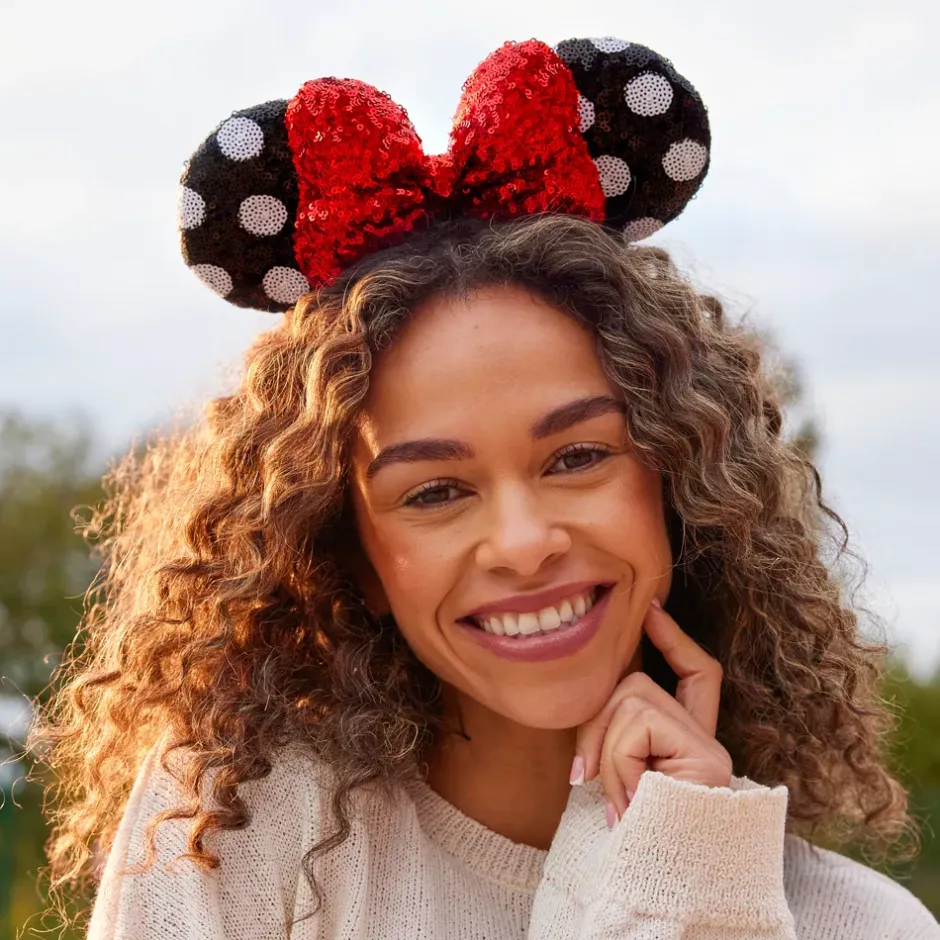 Discount Walt Disney World Serre-tête à oreilles de Minnie avec sequins rouges, noirs et blancs pour adultes Oreilles Disney|Carnaval