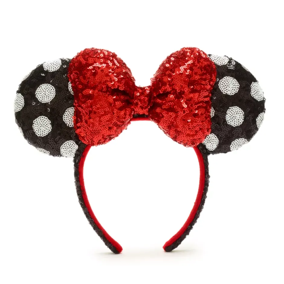 Discount Walt Disney World Serre-tête à oreilles de Minnie avec sequins rouges, noirs et blancs pour adultes Oreilles Disney|Carnaval